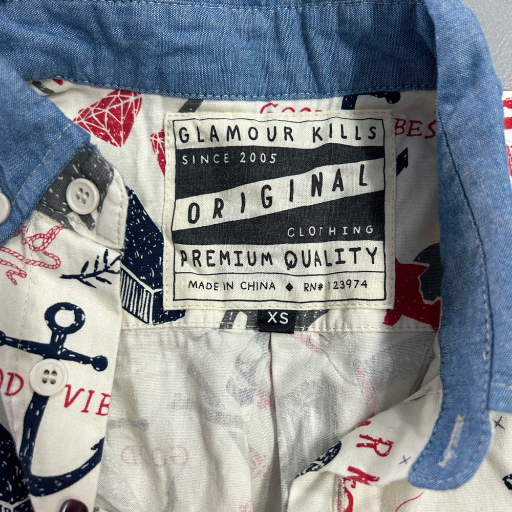 Glamour Kills Men’s Glory Daze Short Sleeve Button Down Shirt Sz XS - Picture 5 of 6
